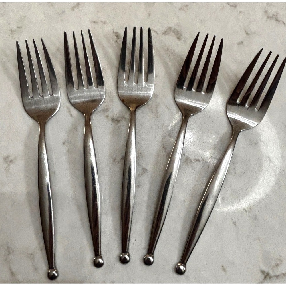 Farberware Dot Salad Forks Set of 5‎ Stainless Flatware Replacement Contemporary